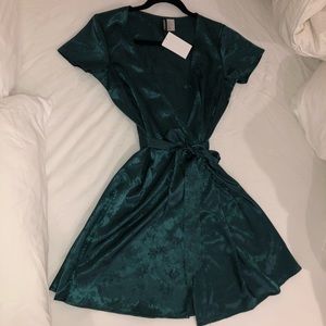 Forest green Jacquard wrap around mini dress